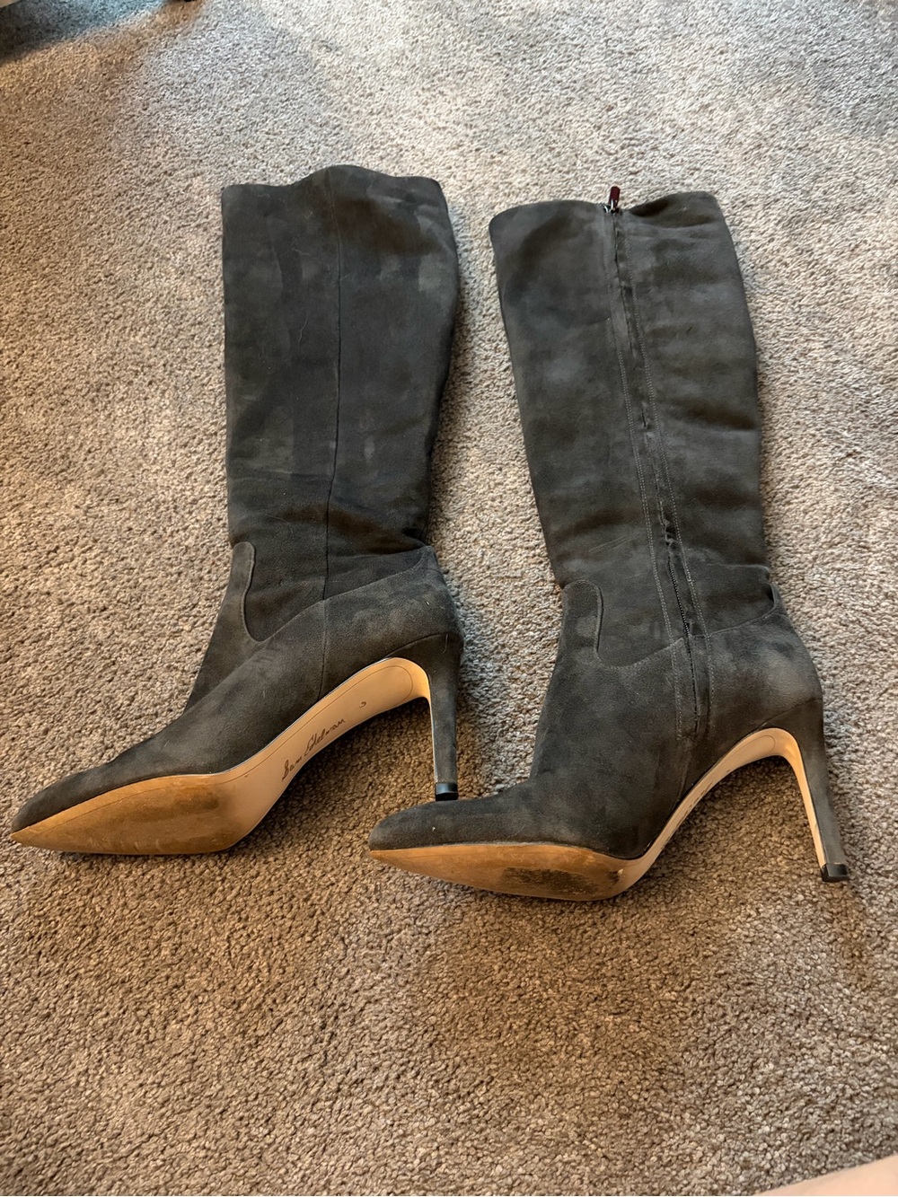 Sam Edelman Gray Suede Knee-High Stiletto Boots